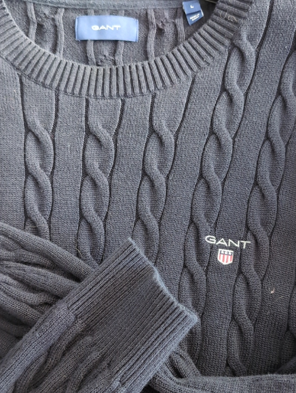 Gant Men's Cable Knit Crewneck Sweater - Dark Navy